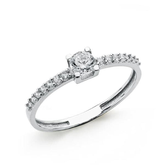 9K SOLITARIO ORO BLANCO CON CIRCONITA DE 4 MM Y LATERAL CON CIRCONITAS