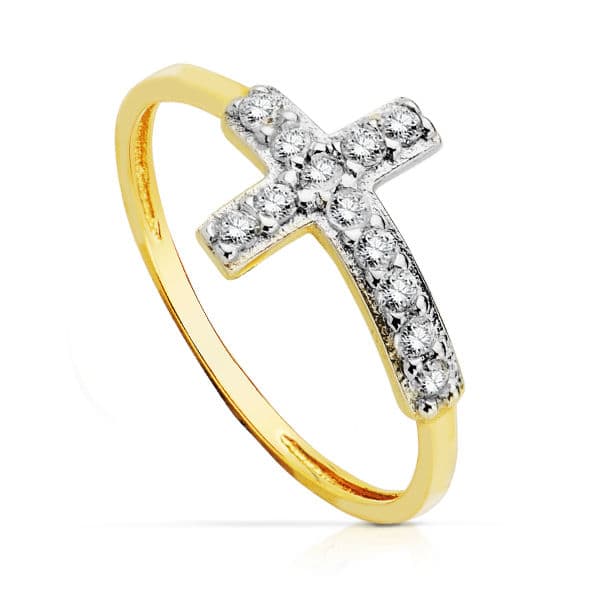 18K SORTIJA ORO BICOLOR CRUZ