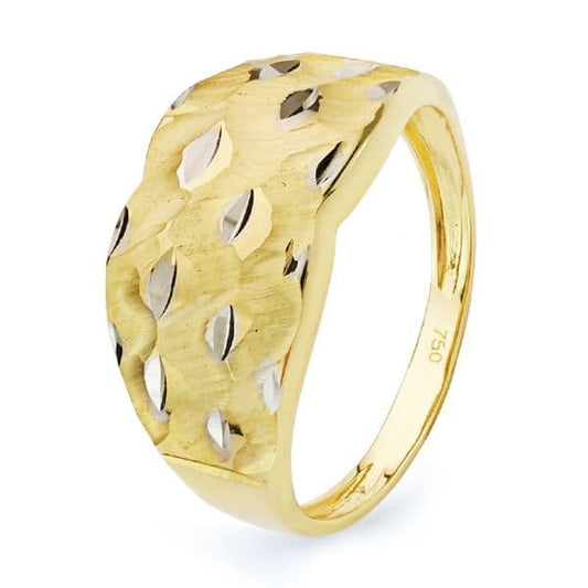 18K SORTIJA ORO BICOLOR TALLADA Y MATIZADA. ANCHO: 10,5 MM