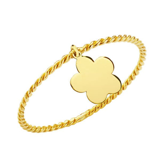 18K SORTIJA ORO AMARILLO CUERPO FINO RIZADO Y COLGANTE FLOR. ANCHO: 0,5 MM