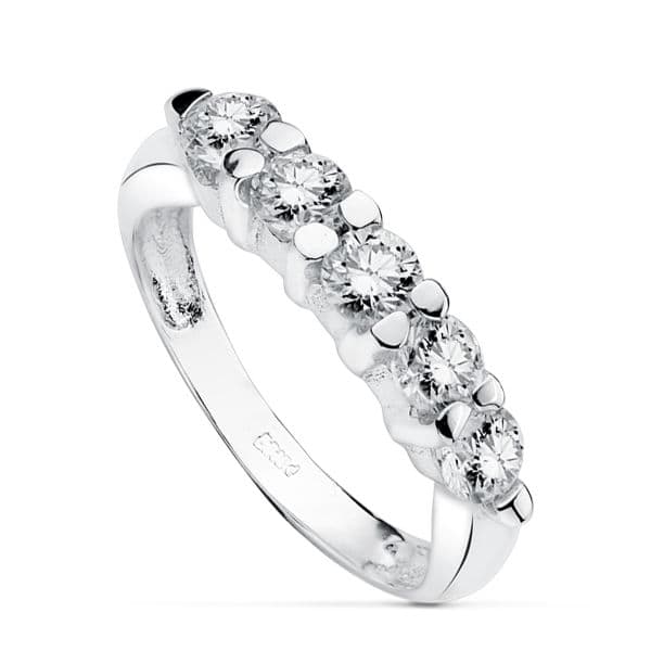 Sortija Quintillo Circonita 4 mm de oro blanco 18K