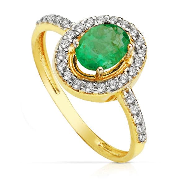 Sortija Bicolor Oval con Circonita y Esmeralda 7 x 5 mm. 18K