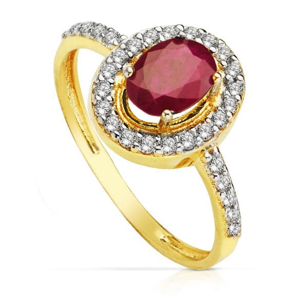 18K SORTIJA ORO BICOLOR OVAL CON CIRCONITA Y RUBI 7X5 MM.
