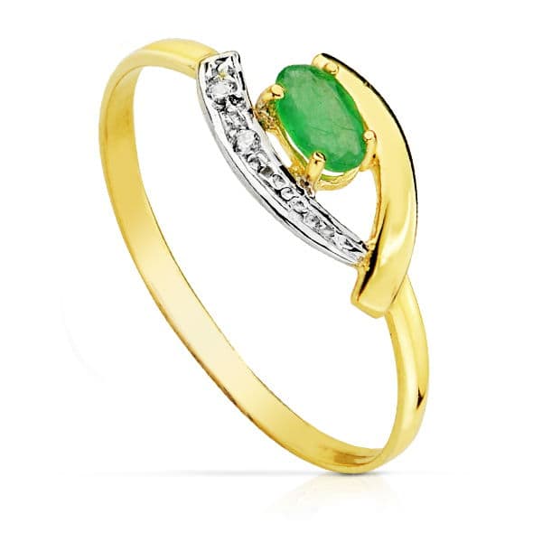 Sortija Bicolor con Circonita y Esmeralda 5 x 3 mm 18K