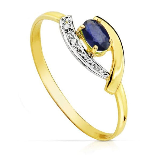 18K SORTIJA ORO BICOLOR CON CIRCONITA Y ZAFIRO 5X3 MM