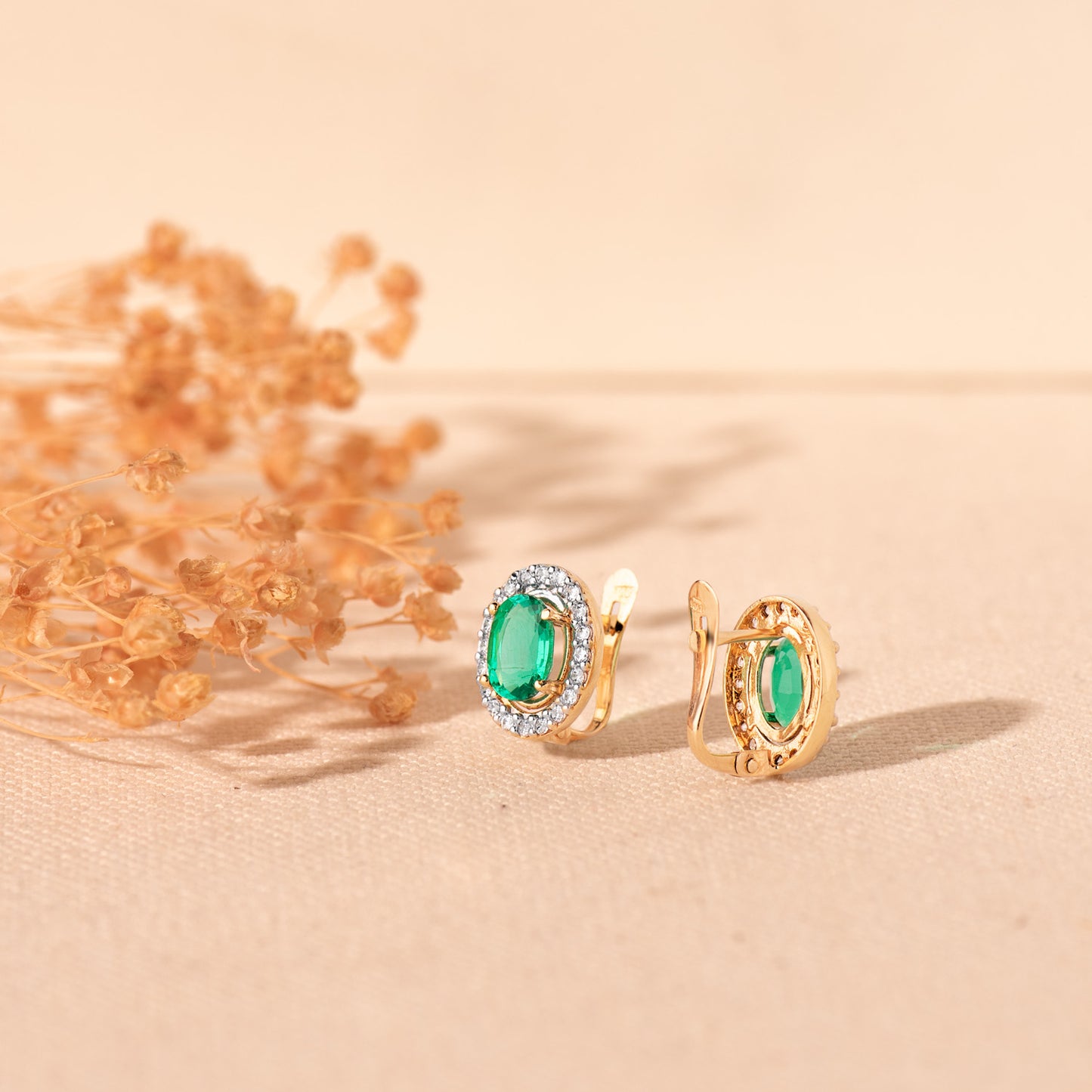 9K PENDIENTES CIRCONITAS Y ESMERALDA 6X4 MM