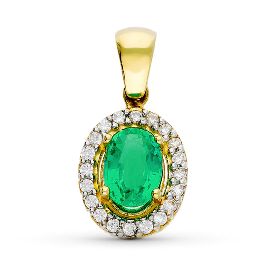 18K COLGANTE ORO BICOLOR OVAL ESMERALDA 0.79 QT. 7X5 MM. 12 X 10 MM