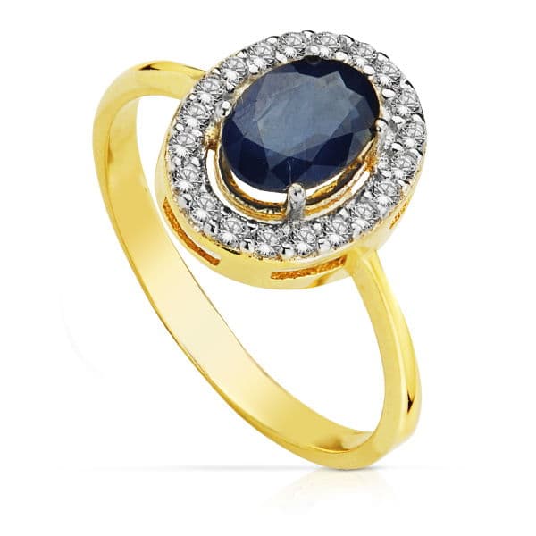 Sortija Bicolor Oval con Zafiro 7 x 5 mm. 18K