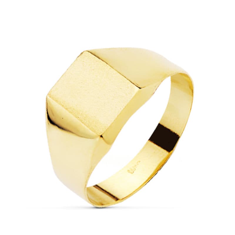 18K SELLO ORO AMARILLO HUECO Y LISO CADETE ZONA GRABADO 10X8 MM