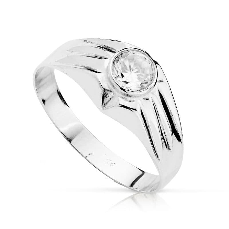 Solitario Hueco con Circonita en Bocel de 5 mm de oro blanco 18K