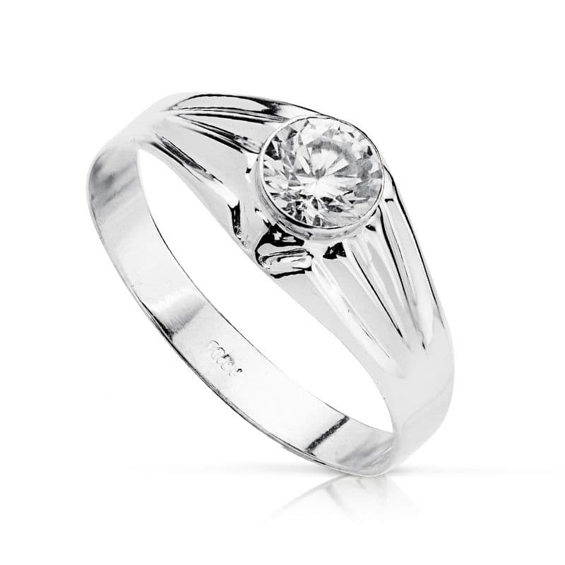 9K SOLITARIO ORO BLANCO HUECO EN BRILLO CON CIRCONITA DE 5 MM. ANCHO: 8 MM