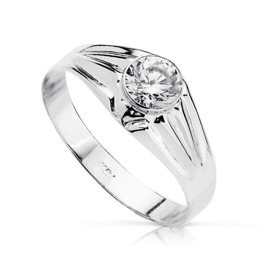 9K SOLITARIO ORO BLANCO HUECO EN BRILLO CON CIRCONITA DE 5 MM. ANCHO: 8 MM