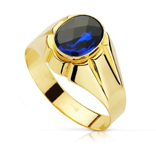 Sello Caballero Piedra Oval Zafiro Spinel 10 x 8 mm de oro amarillo 18K
