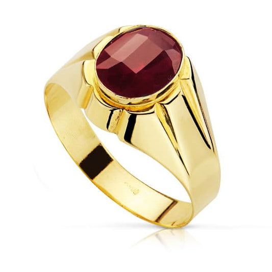 9K SELLO ORO AMARILLO HUECO PIEDRA OVAL RUBI SPINEL 10X8 MM