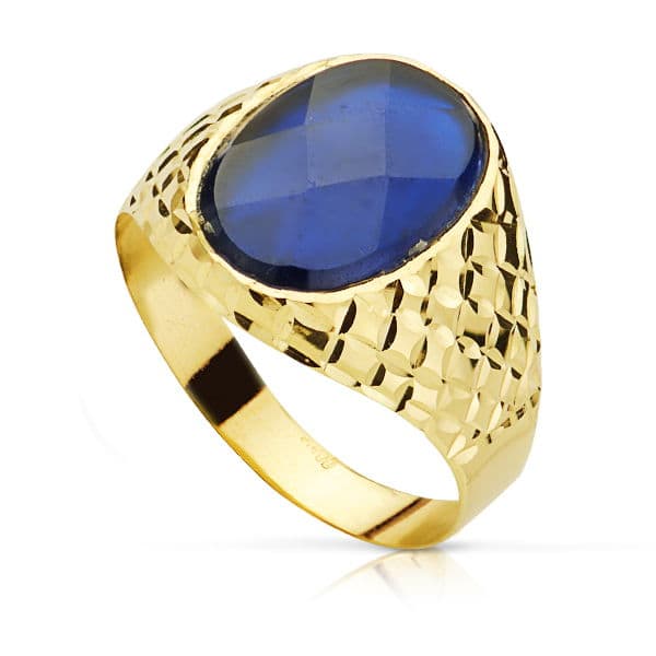 Sello Hueco Piedra Oval Zafiro Spinel 14 x 10 mm de oro amarillo 18K