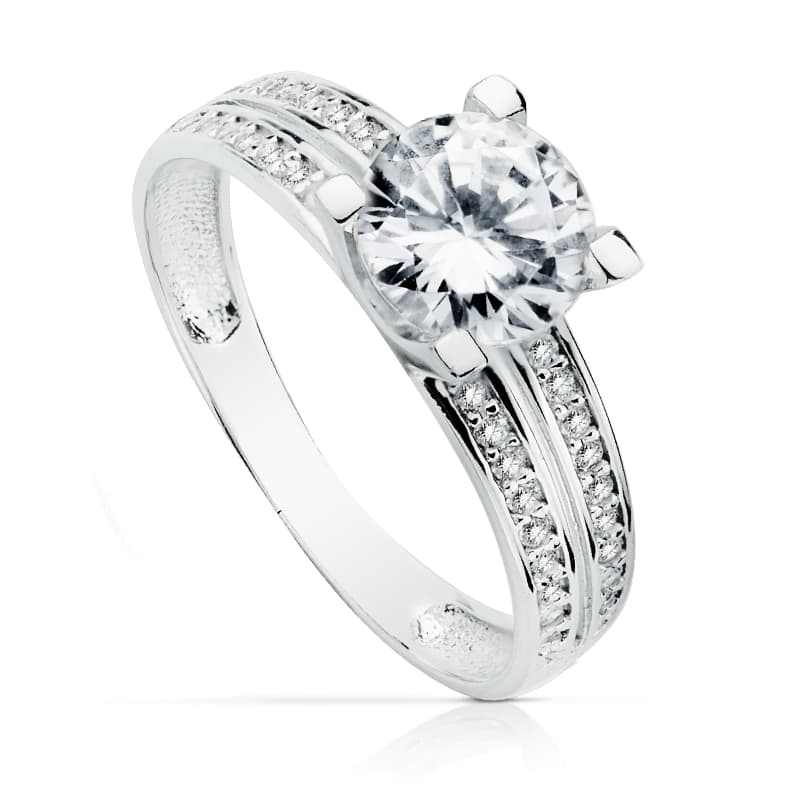 Solitario 7 mm Circonitas de oro blanco 18K