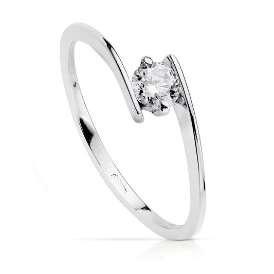 18K SOLITARIO ORO BLANCO CRUZADO CON CIRCONITA DE 4 MM