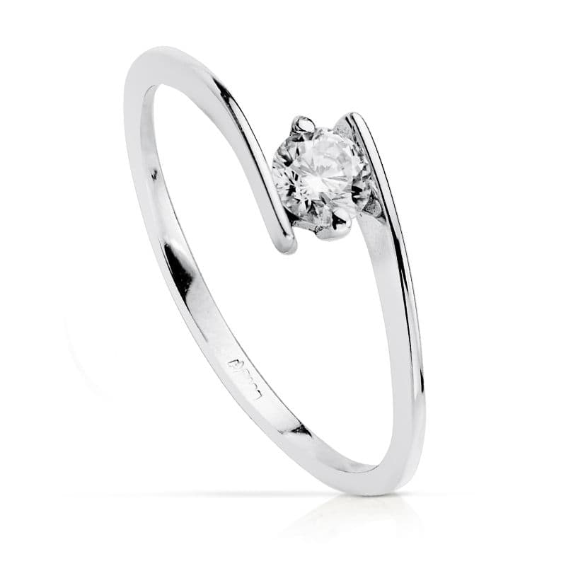 Solitario Cruzado con Circonita de 4 mm de oro blanco 18K