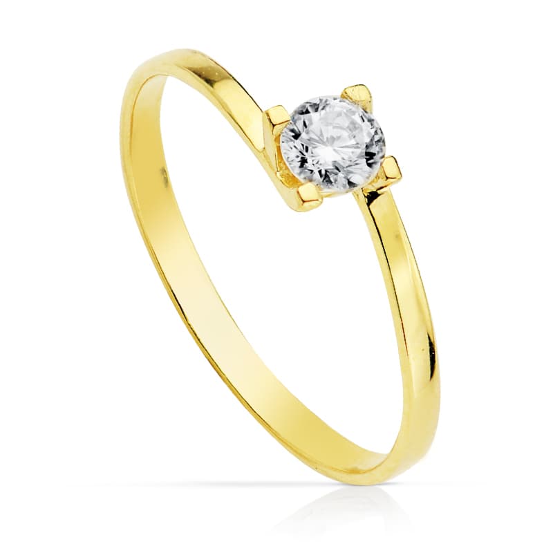 18K SOLITARIO ORO AMARILLO 4 GARRAS CON CIRCONITA 4 MM