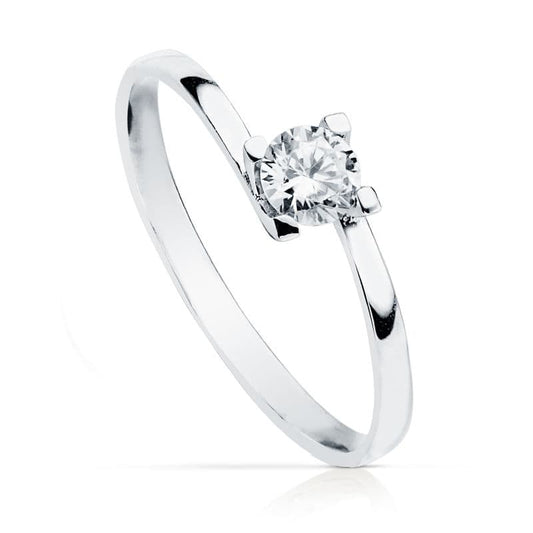 18K SOLITARIO ORO BLANCO 4 GARRAS CON CIRCONITA 4 MM