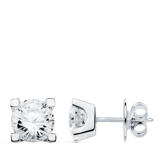 Pendientes 4 Garras Circonita 7x7 de oro blanco 18K