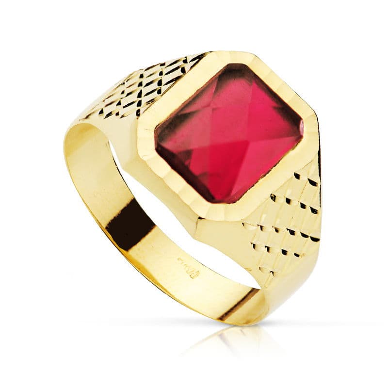 Sello Cadete Piedra 9 x 7 mm Rubí Spinel Tallado de oro amarillo 9K
