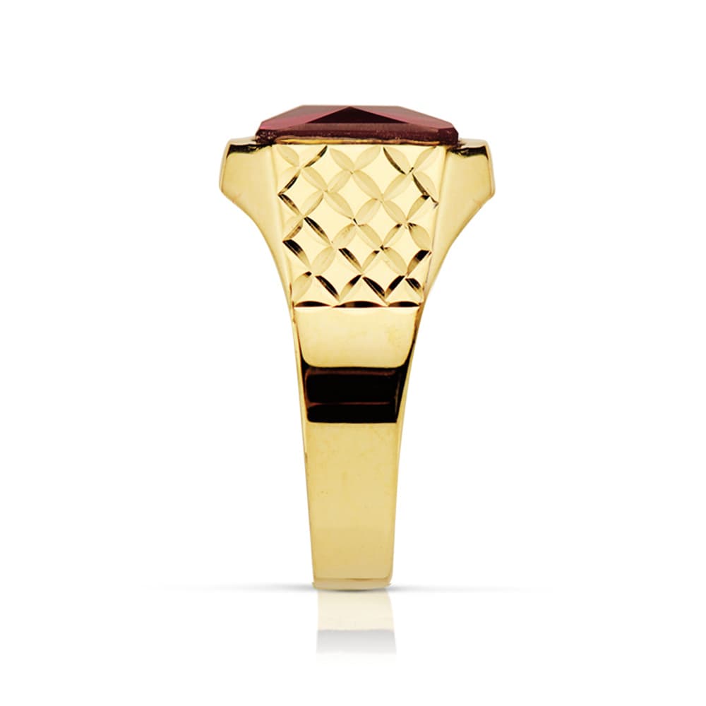9K SELLO ORO AMARILLO CADETE PIEDRA 9X7 MM RUBI SPINEL TALLADO