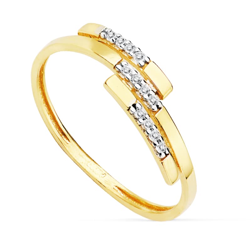 18K SORTIJA ORO BICOLOR TRES BANDAS CON CIRCONITAS