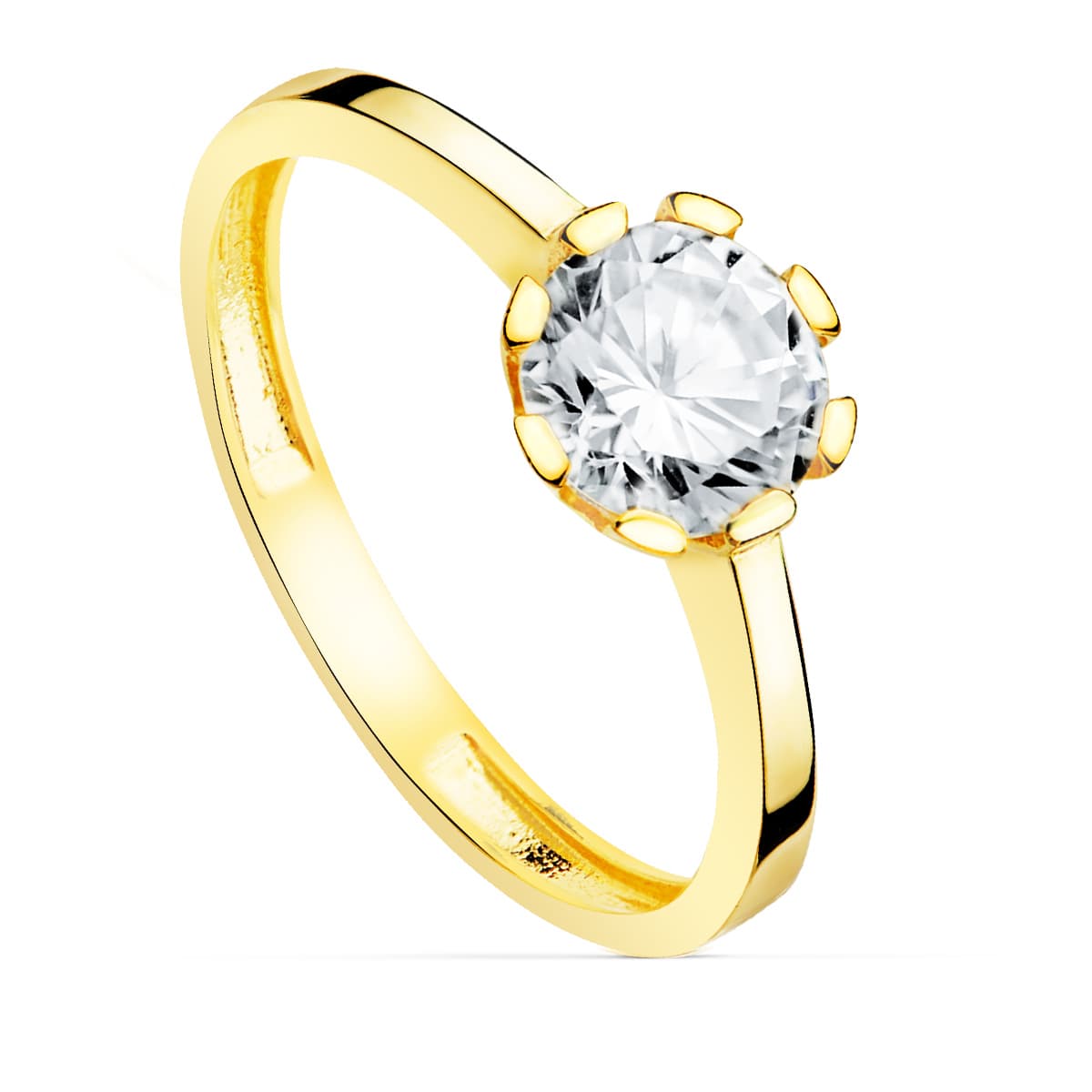 Solitario Circonita Garras 6,5 mm Ancho Cuerpo 2 mm de oro amarillo 18K