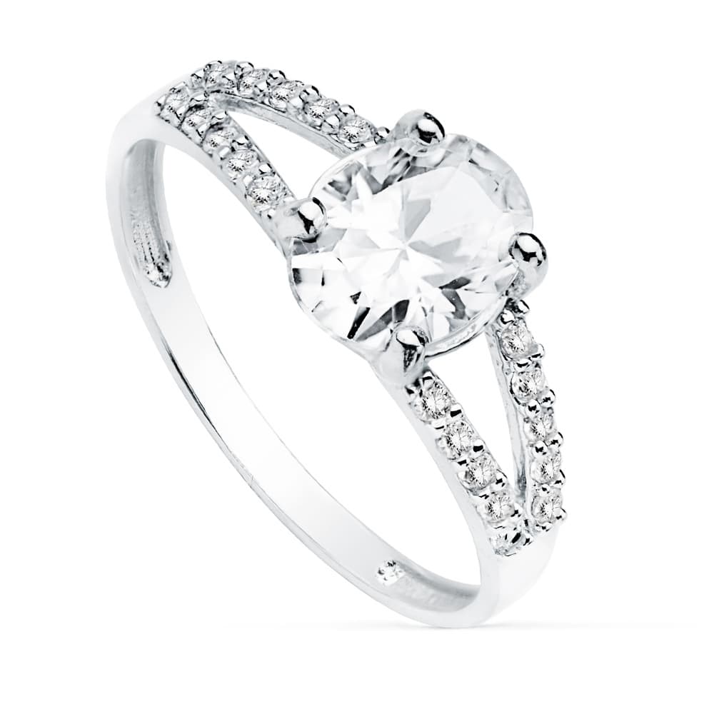Solitario Circonita Piedra Oval 8 x 6 mm de oro blanco 18K