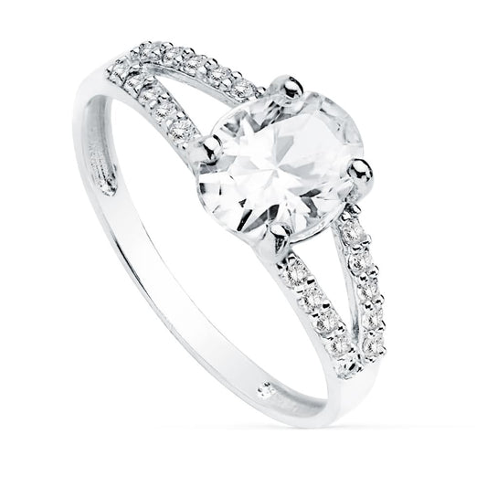 18K SOLITARIO ORO BLANCO CIRCONITA PIEDRA OVAL 8X6 MM