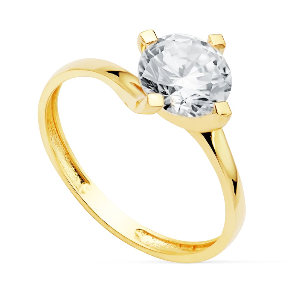 Solitario 4 Garras con Circonita de 7 mm de oro amarillo 18K