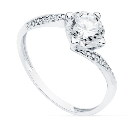 18K SOLITARIO ORO BLANCO CON CIRCONITA Y 4 GARRAS CON CIRCONITA DE 7 MM