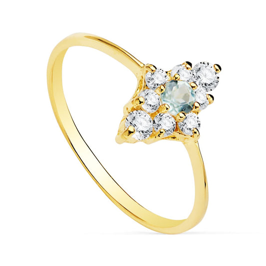 18K SORTIJA ORO AMARILLO AGUAMARINA CUAJO 10X7 MM