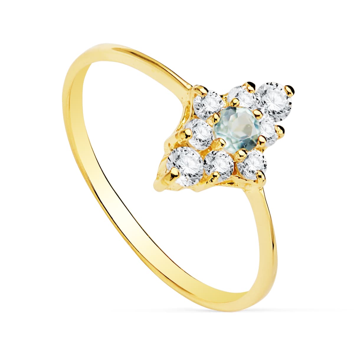 Sortija Aguamarina Cuajo 10 x 7 mm de oro amarillo 18K