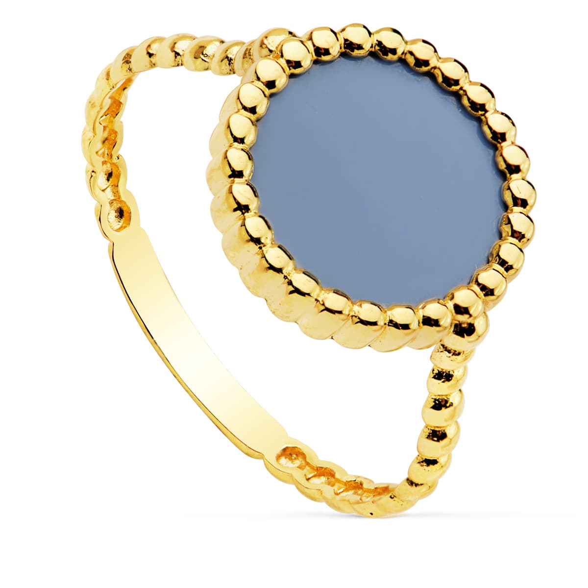18K SORTIJA ORO AMARILLO CON LAPIZLAZULI 10 MM Y BOLITAS LISAS