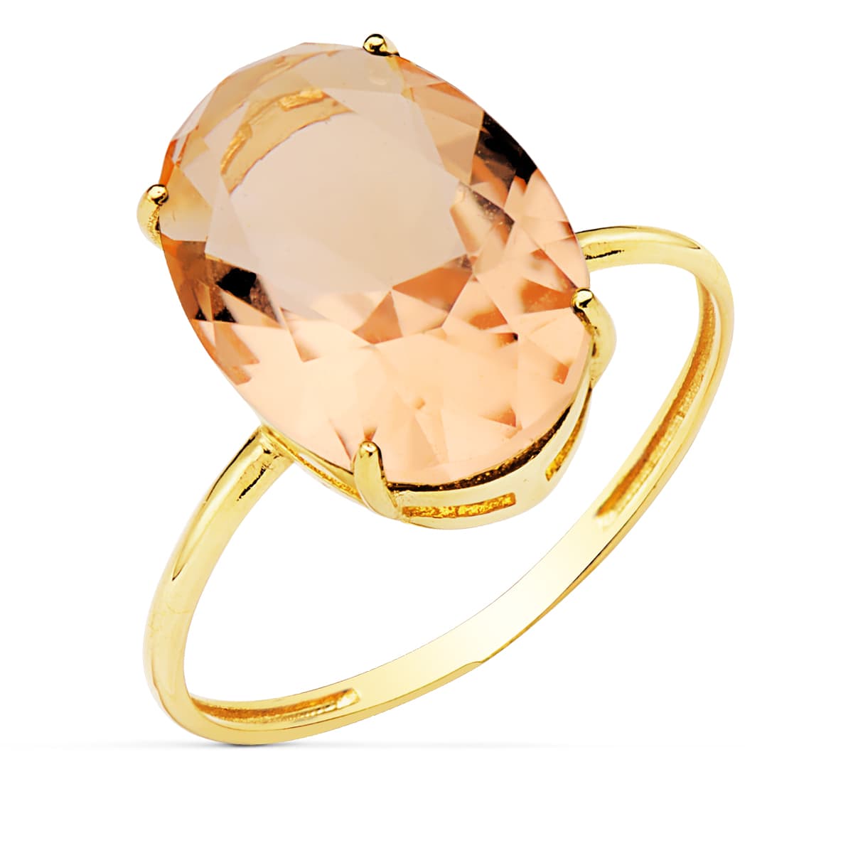 Sortija Piedra Oval 14 x 10 mm Color Kuncita de oro amarillo 18K