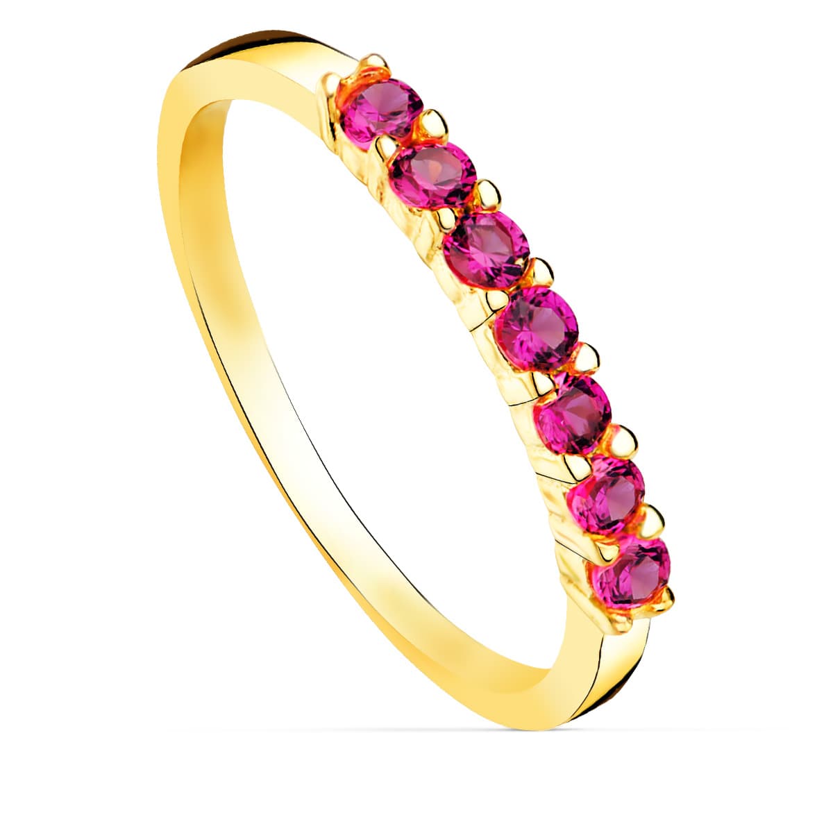 Sortija 7 Circonita Rojas Garras Ancho Cuerpo 2 mm de oro amarillo 18K