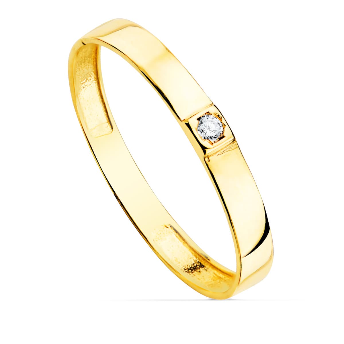 Sortija Brillo 1 Circonita Ancho 2,2 mm de oro amarillo 18K