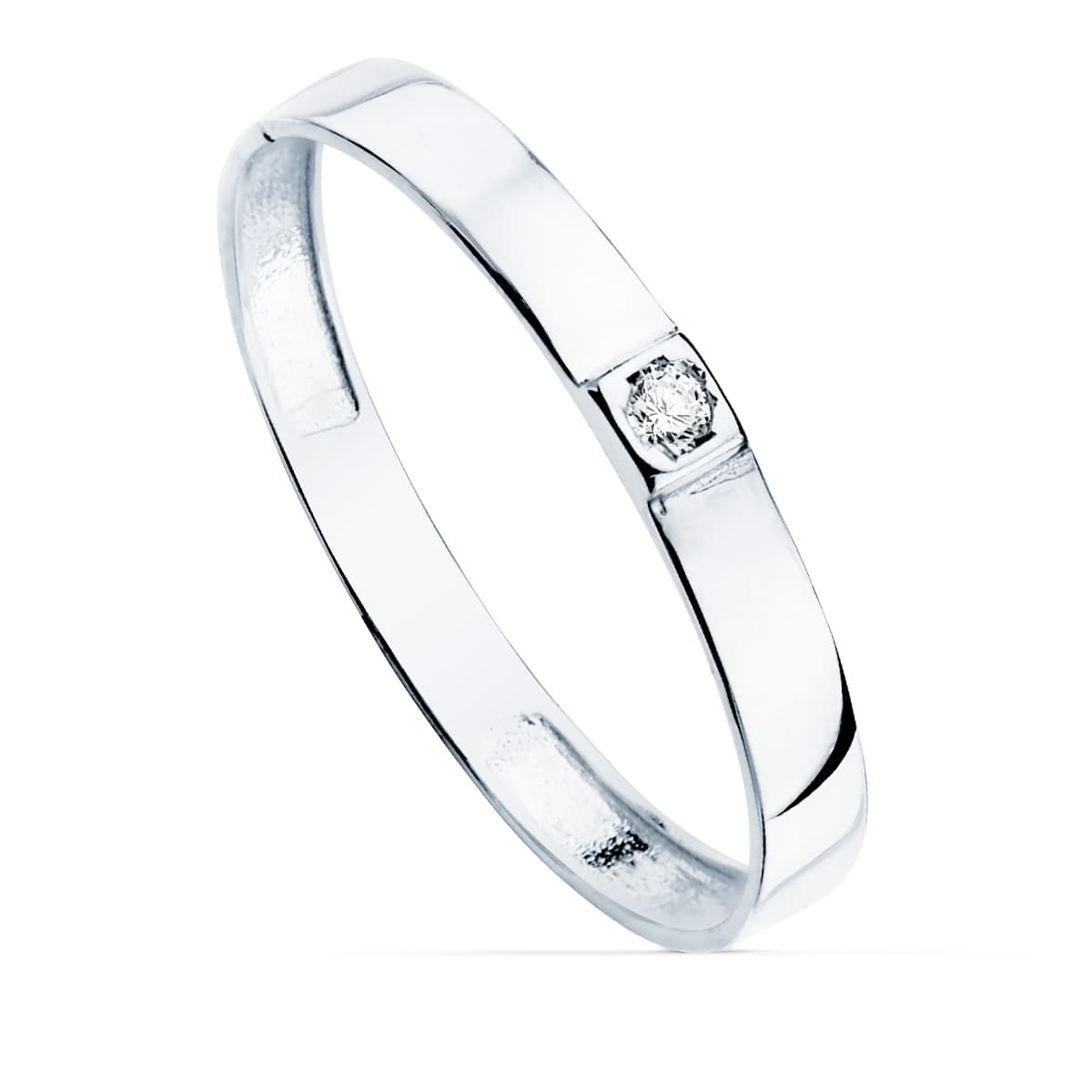 Sortija Brillo 1 Circonita Ancho 2,2 mm de oro blanco 18K