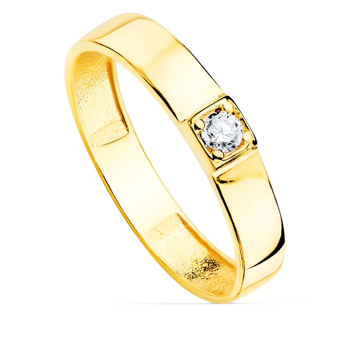 Sortija Brillo 1 Circonita Ancho 3,5 mm de oro amarillo 18K