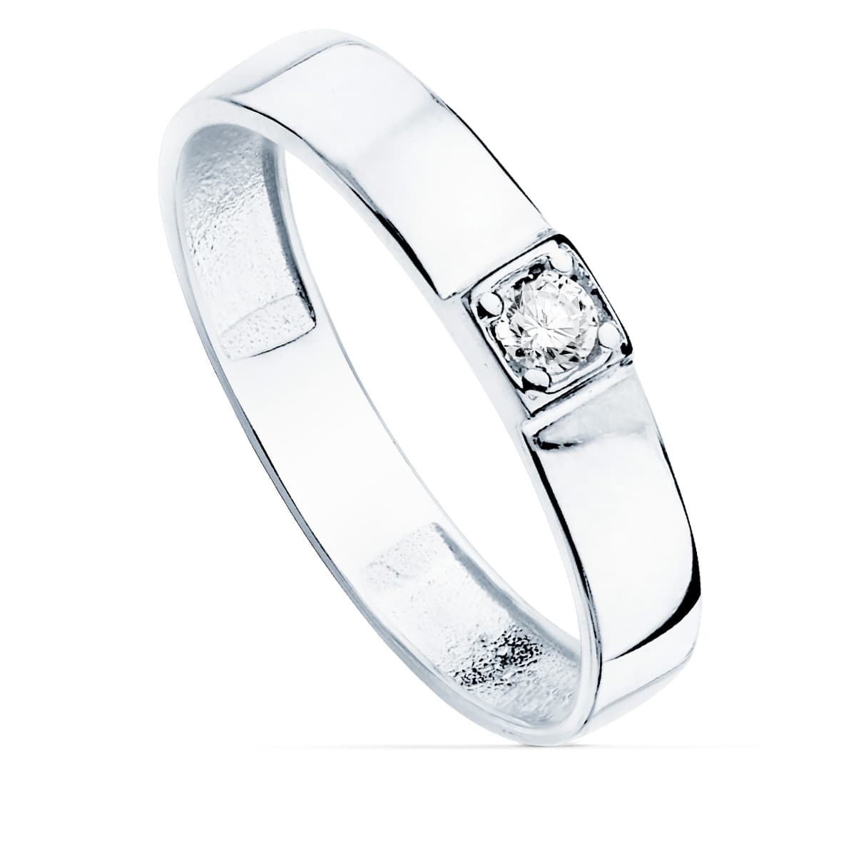 Sortija Brillo 1 Circonita Ancho 3,5 mm de oro blanco 18K