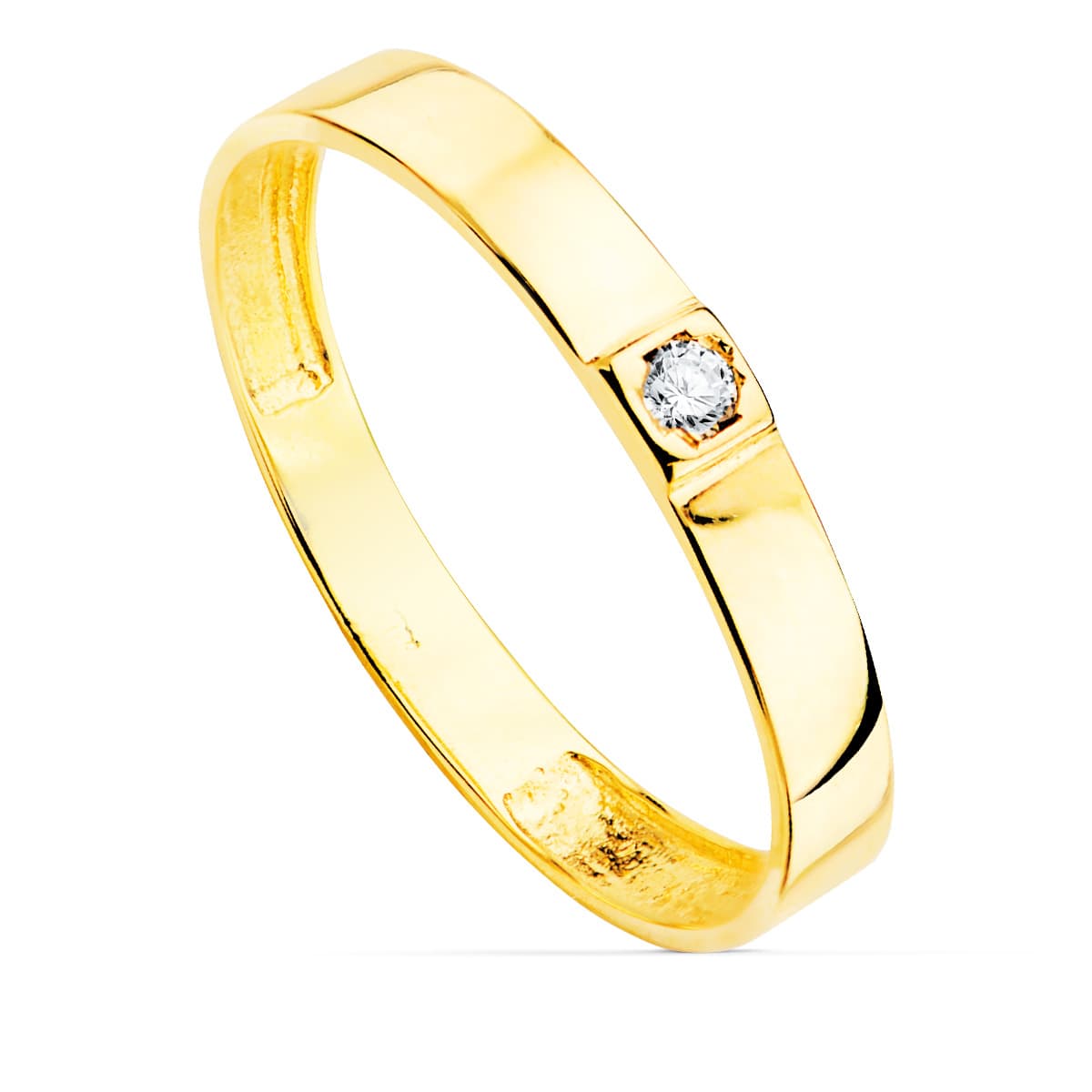 Sortija Brillo 1 Circonita Ancho 3 mm de oro amarillo 18K