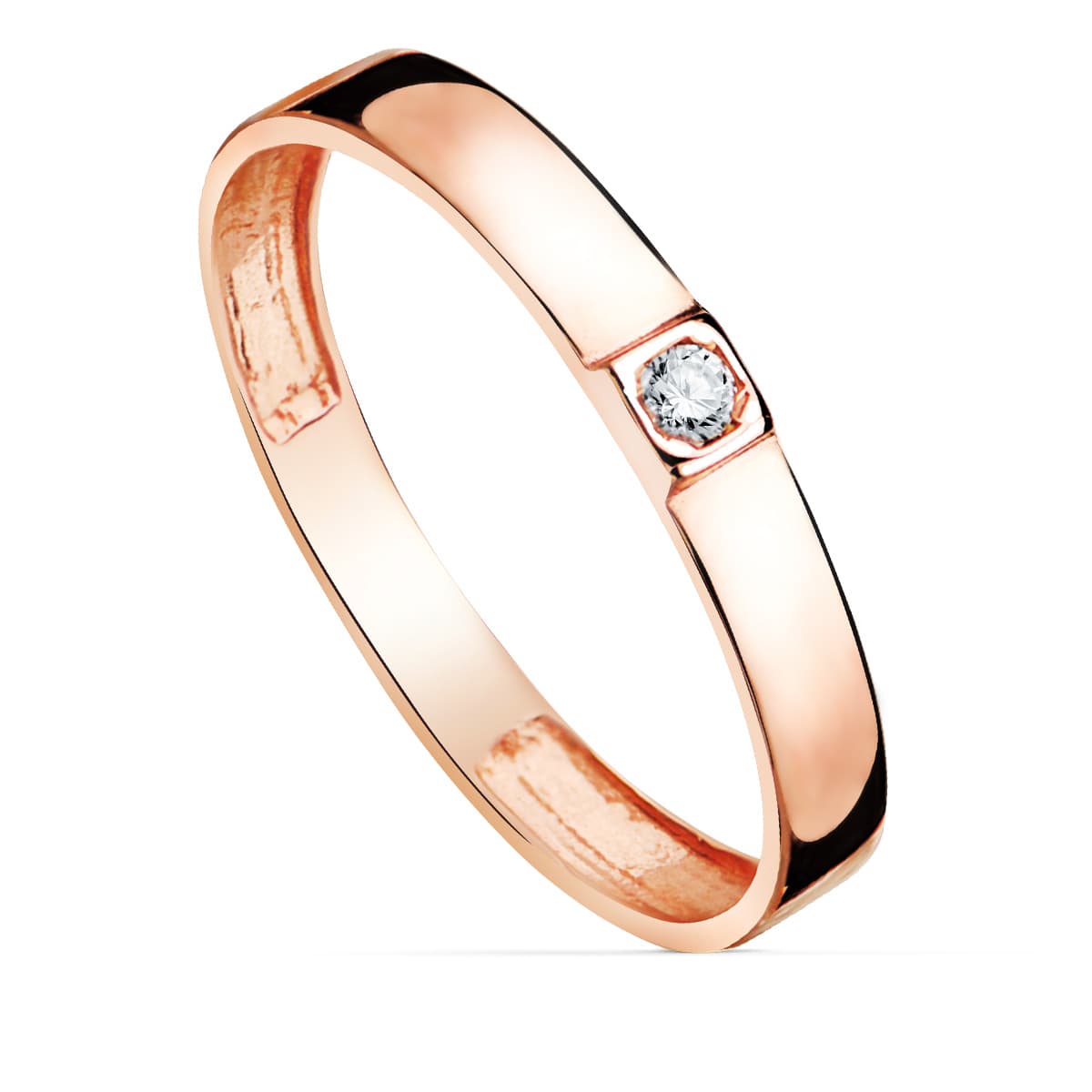 Sortija Brillo 1 Circonita Ancho 3 mm de oro rosa 18K