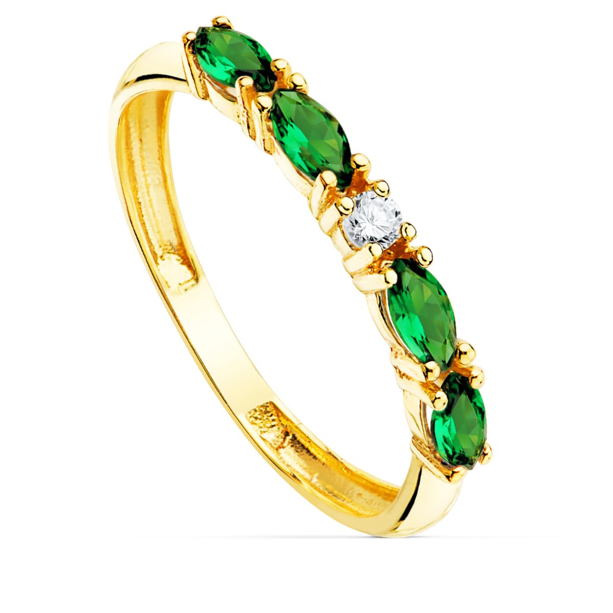 18K SORTIJA ORO AMARILLO 4 CIRCONITA VERDES TALLA MARQUISE ANCHO 2 MM