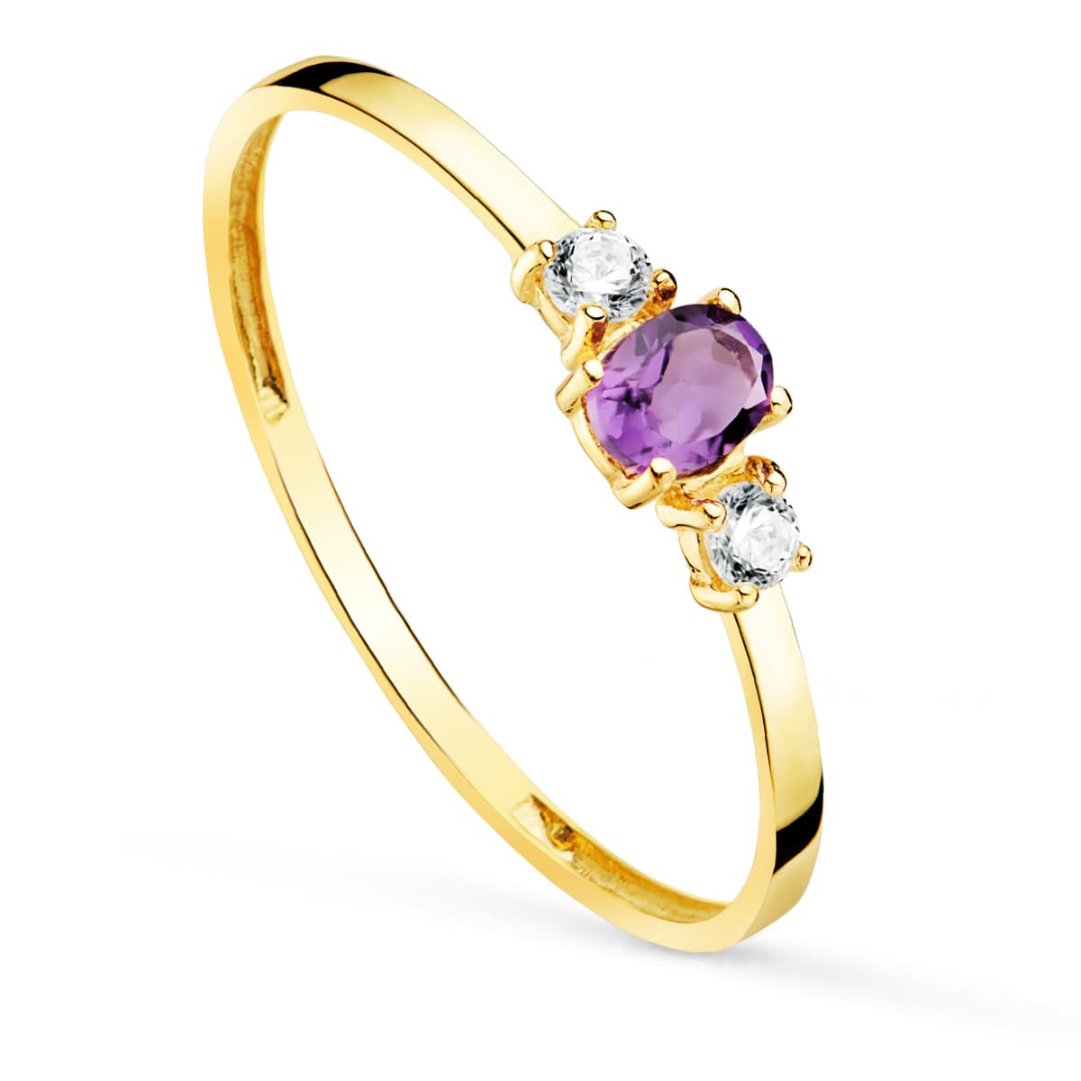 18K SORTIJA ORO AMARILLO PIEDRA AMATISTA 4X3 MM Y CIRCONITA ANCHO 1 MM