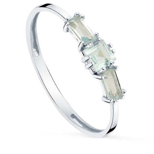 18K SORTIJA ORO BLANCO 3 TOPACIO AZUL NATURAL 3X3 MM 4X2 MM