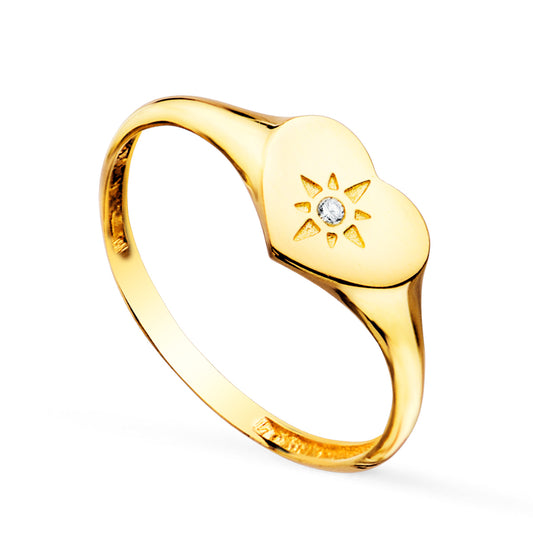 Sello Mujer Cabeza Corazon con Circonita 9 x 7 mm de oro amarillo 18K
