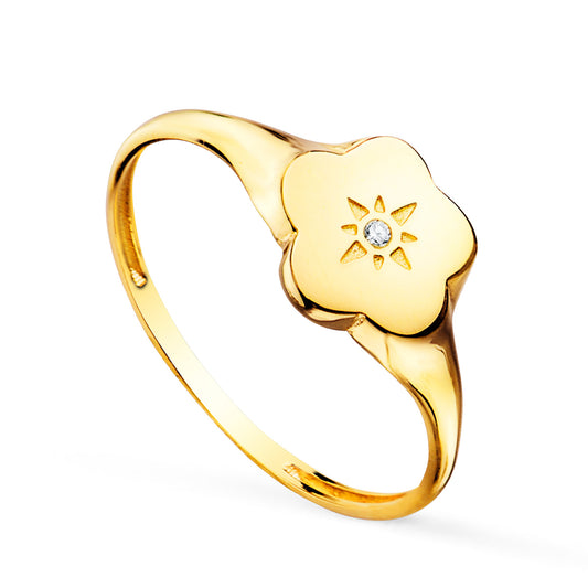 Sello Mujer Cabeza Flor con Circonita 9 x 8 mm de oro amarillo 18K