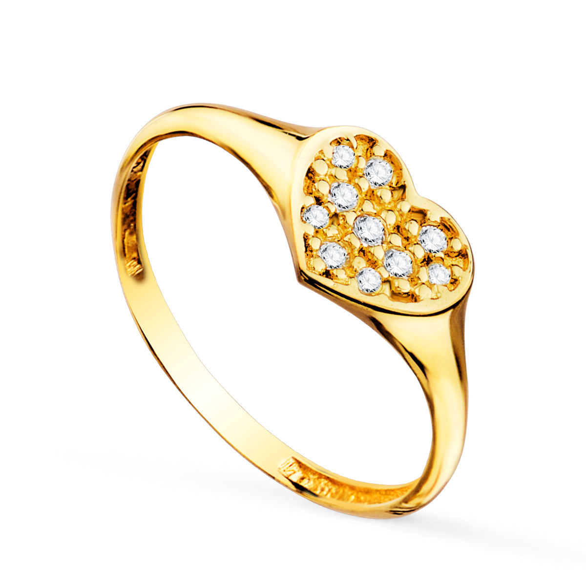 Sello Mujer Cabeza Corazon con Circonita 9 x 8 mm C. Amor de oro amarillo 18K